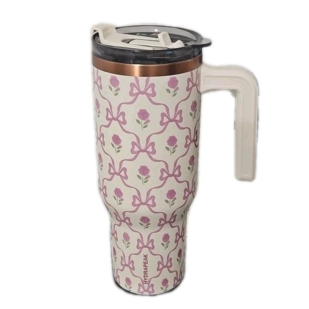 Hydrapeak Artisan Collection 32oz Tumbler Pink Bows Roses Insulated Travel Mug